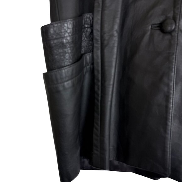 Vtg 70s Black Leather Coat XL Croc Embossed Trim Leathers by New England USA - Picture 5 of 12